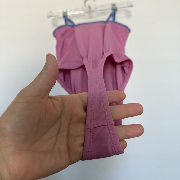 Colsie Womens Thong Bathing Suit Size XS One Piece Mesh Pink Blue Adjustable Tie - Picture 8 of 9